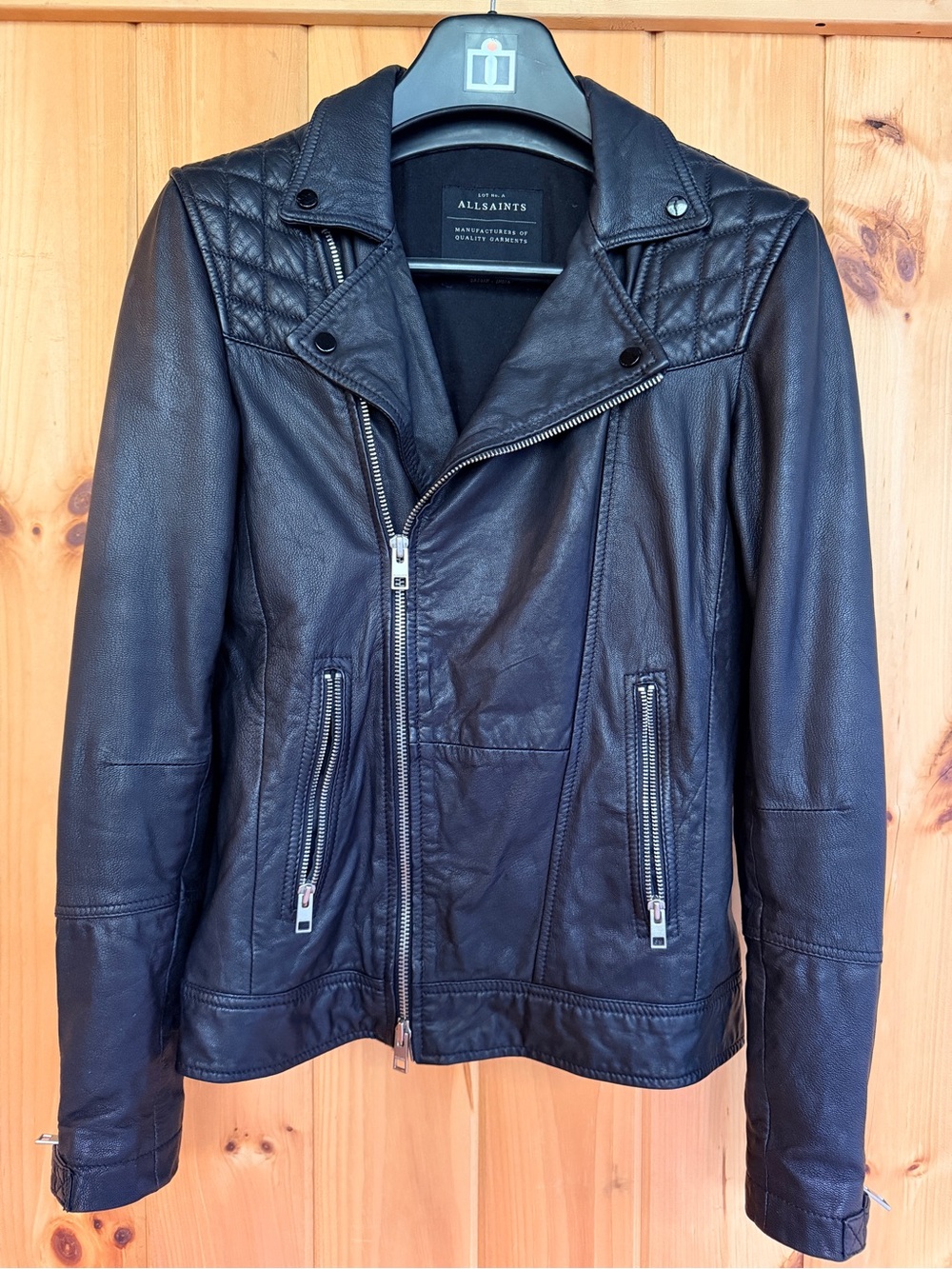 All Saints Black Quilted-Shoulder Leather Biker Jacket - Men's